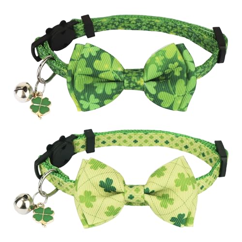 ADOGGYGO St. Patrick's Day Katzenhalsband mit Schleife, Glocke, Breakaway-Katzenhalsband mit Fliege, Urlaub, Katze, Kätzchen, für Mädchen, Jungen, Katzen, Kätzchen (St. Patrick's Day) von ADOGGYGO