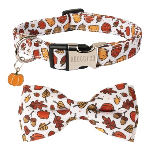 ADOGGYGO Thanksgiving Hundehalsband mit Fliege, Kürbis-Halsbänder mit abnehmbarer Schleife, verstellbar, für kleine, mittelgroße und große Hunde (klein, Thanksgiving) von ADOGGYGO