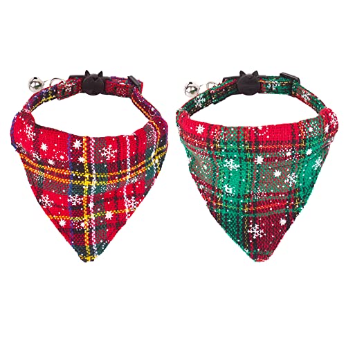 ADOGGYGO Weihnachten Katze Bandana Halsbänder Breakaway mit Glocke, 2 Pack Verstellbares Katzenhalsband mit abnehmbarem Bandana, Katze Weihnachten Halsband für Kätzchen Katzen (Weihnachten) von ADOGGYGO