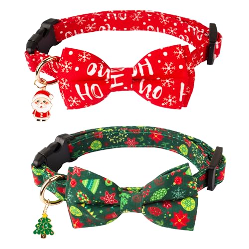 ADOGGYGO Weihnachtliche Hundehalsbänder mit Fliege, verstellbar, mit Fliege, Rot / Grün, für kleine, mittelgroße und große Hunde, Haustiere (klein, Weihnachten) von ADOGGYGO