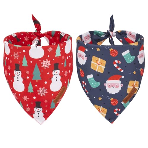 ADOGGYGO Weihnachtliches Hundehalstuch, Schneemann Weihnachtsmann Hund Schal, Premium Durable Fabric Adjustable Fit Dog Christmas Bandanas for Large and Extra Large Dogs Pets (X-Large, Christmas-2) von ADOGGYGO