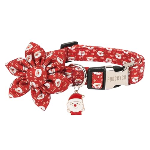 ADOGGYGO Weihnachts-Hundehalsband mit Blumen, rotes Weihnachtsmann-Hundehalsband mit abnehmbarer Blume, verstellbare Weihnachts-Halsbänder für kleine, mittelgroße und große Hunde, Haustiere (klein, von ADOGGYGO