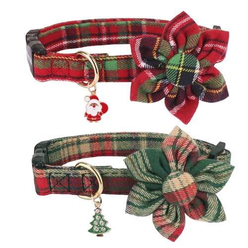 ADOGGYGO Weihnachts-Hundehalsband mit Blumen, verstellbares Weihnachts-Hundehalsband mit Blumenmuster, Rot / Grün kariert, für kleine, mittelgroße und große Hunde (Größe M, Weihnachten) von ADOGGYGO