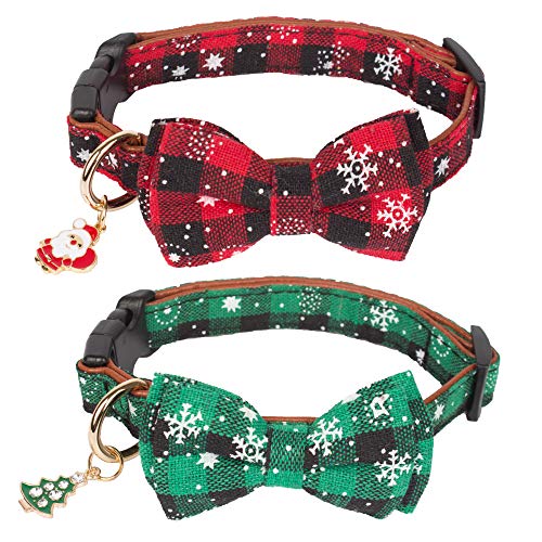 ADOGGYGO Weihnachts-Hundehalsband mit Fliege, verstellbar, mit Fliege, Rot / Grün, kariert, für kleine Hunde (klein) von ADOGGYGO