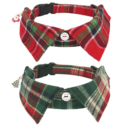 ADOGGYGO Weihnachts-Hundehalsband mit Fliege, verstellbares Weihnachts-Hunde-Shirt-Halsband, rot-grün-kariert, für kleine, mittelgroße und große Hunde (Größe M, Weihnachten) von ADOGGYGO