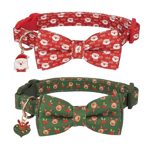 ADOGGYGO Weihnachts-Hundehalsband mit Schleife, verstellbar, rot/grün, für kleine, mittelgroße und große Hunde, Haustiere (groß, Weihnachten) von ADOGGYGO