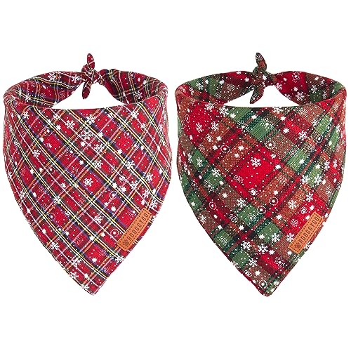 Adoggygo 2 Stück Hundehalstücher Weihnachten, Stilvolle Plaid Schneeflocke Hundeschal, Premium Durable Fabric, Weihnachten Bandanas für Kleine Mittlere Hunde Haustiere (Klein, Rot) von ADOGGYGO