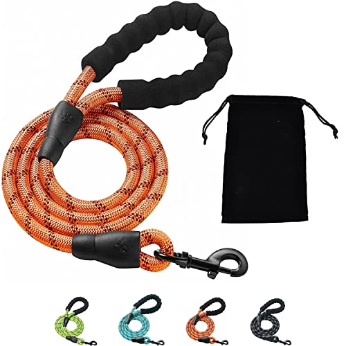 ADOV Hundeleine, 1.5m Langes Seil, Hundeleine für Große, Mittelgroße und Kleine Hunde, Hundeleine mit Weicher Polsterung und Griff, Reflektierendes Seil mit, Langlebigen Fäden und Clips (Orange) von ADOV