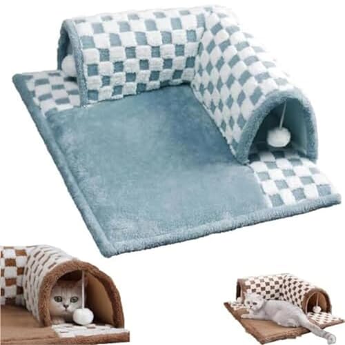 2-in-1 lustiges Plüsch-Karo-kariertes Katzentunnelbett, Katzentunnel für Indoor-Katzen, interaktives Katzenspielzeug, waschbarer Innen-Katzenspieltunnel, Katzentunnel, Katzenbett für alle Jahreszeiten von ADTEMP