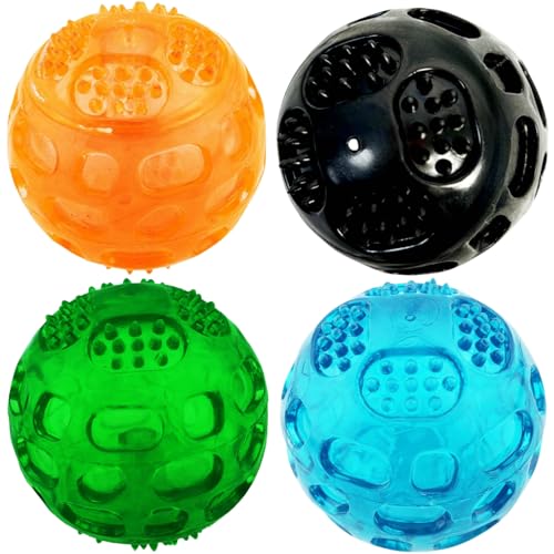 ADUCK Meteorites Bouncy Series Quietschball für Hunde, bissfester Apportierball für aggressive Kauer, ungiftiges, weiches Gummi, niedliches Kristallkugel-Design, 8,9 cm (4 Farben) von ADUCK