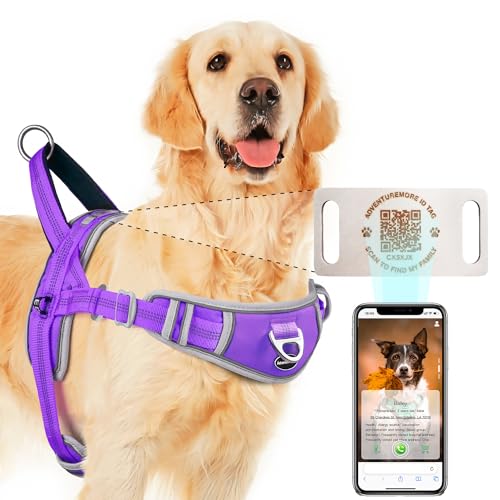 ADVENTUREMORE Großes Hundegeschirr mit QR-Code-Erkennungsmarke, verstellbar, reflektierend, atmungsaktiv, ausbruchsicher, mit einfacher Kontrolle, Frontclip-Griff für Training, Spazierengehen, XL, von ADVENTUREMORE