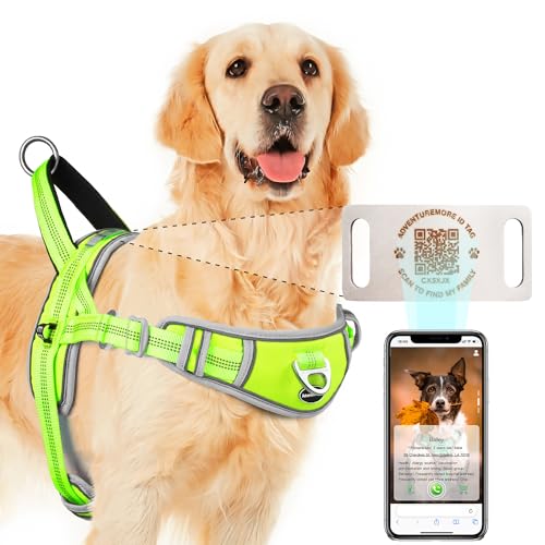 ADVENTUREMORE Großes Hundegeschirr mit QR-Code-Erkennungsmarke, verstellbar, reflektierend, atmungsaktiv, ausbruchsicher, mit einfacher Kontrolle, Frontclip-Griff für Training, Spazierengehen, XL, von ADVENTUREMORE