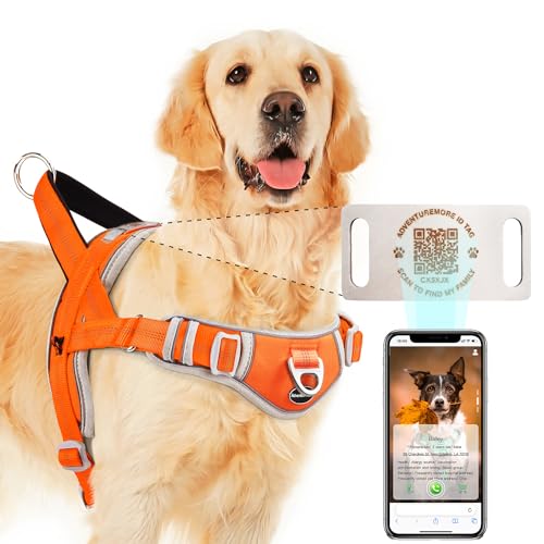 ADVENTUREMORE Hundegeschirr für mittelgroße Hunde, kein Ziehen mit QR-Code, Hundemarke, verstellbar, reflektierend, ausbruchsicher, intelligentes ID-Tag mit einfacher Kontrolle, Frontclip, Griff für von ADVENTUREMORE