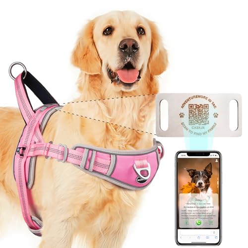 ADVENTUREMORE Hundegeschirr, mittelgroße Hunde, kein Ziehen mit QR-Code, Hundemarke, verstellbare reflektierende Hundeweste, ausbruchsicheres Hundegeschirr mit einfacher Kontrolle, Frontclip-Griff für von ADVENTUREMORE