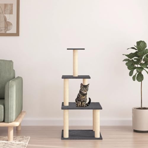 ADWOA Kratzbaum mit Sisal-Kratzsäulen Dunkelgrau 111 cm Kratzbaum FüR GroßE Katzen Cat Tree von ADWOA