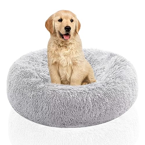 AEESRRU Hundebett Flauschig Hundebett Rund, Donut Katzenbetten Waschbares, Langer Plüsch mit rutschfest Unterseite, Hunde Flauschig Rund Donut 50cm für Kleine Hunde, Mittelgroße Hunde, Katzen von AEESRRU