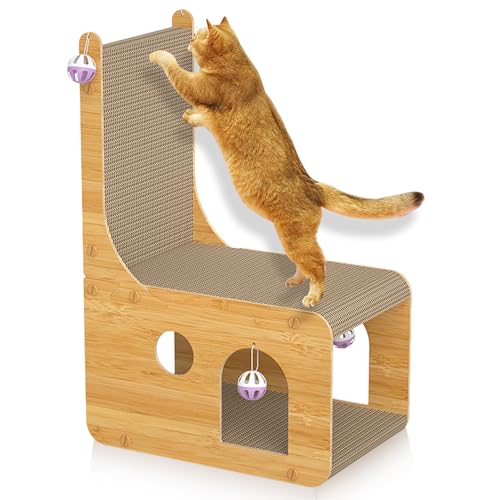 AEESRRU WellpappeKatzenhöhle, Indoor Katzenbett,Sommer Lförmige Kratzpappe,Gewelltes 2-lagiges Katzenkratzbrett,Gewelltes,einschließlich Spiel Fangbälle,65x40x23cm(mz-01) von AEESRRU