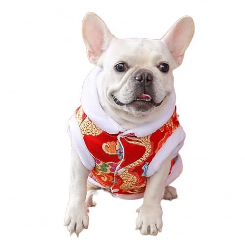 AEETYL Baumwolljacke mit Blumenmuster für kleine, mittlere und große Hunde im Neujahrsfest, warme Kleidung für Welpen und Katzen chinesischen Stil für den Alltag und den Winter,Red2,XXL von AEETYL