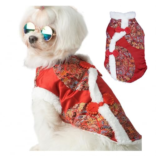 AEETYL Chinesische Elemente Neujahr große Hundekleidung Tang-Anzug, Festival Feier Herbst und Winter täglich Haustier Weste Welpen Baumwollmantel,Style1,L von AEETYL