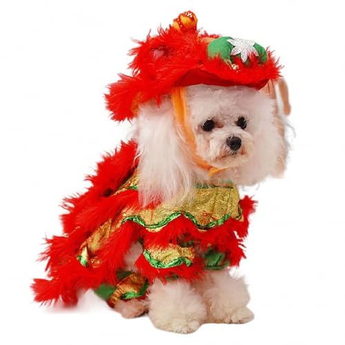 AEETYL Niedliche chinesische Löwentanz-Hundekleidung mit Kapuze, lustiger und interessanter Tang-Anzug für Katzen als Haustier für Neujahr, Halloween-Rollenspiel-Cosplay-Kostüm,Red,L von AEETYL