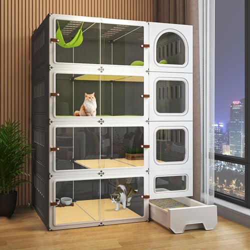 Katzenkäfig, Katzenkäfige für den Innenbereich mit Katzentoilette, DIY-Katzenlaufstall, HD, transparent, neu verbesserte Schiebetür für 1–2 Katzen, Frettchen, Chinchillas, Kleintie von AEGCAOJH