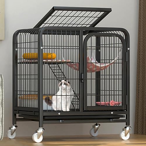 Katzenkäfig DIY Doppelschichtiger Katzenkäfig Metall-Katzenzaun Outdoor-Katzenzaun Kleintier-Reise-Campingzaun Einfacher Zusammenbau Mit Einfacher Reinigungsschale (Color : Black, von AEGCAOJH