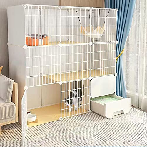 Katzenkäfig - Katzengehege, Chinchillakäfig mit Katzentoilette, DIY-Katzenlaufstall für den Innenbereich, abnehmbarer Metalldraht-Kätzchenzwinger, Kleintierkäfig für 1–2 Haustiere von AEGCAOJH