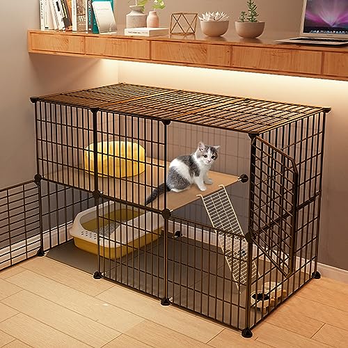 Katzenkäfig für den Innenbereich, doppelschichtiges Katzenhaus, Freiraum, Meerschweinchenkäfig, Katzentransporter, Katzenzaun für den Außenbereich, DIY, abnehmbarer Draht, Haustier von AEGCAOJH