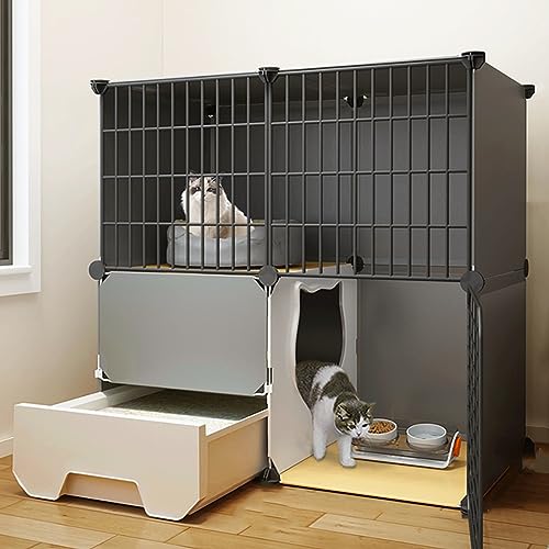 Katzenkäfig für den Innenbereich, groß, DIY-Haushalt, mehrschichtiger Katzenkäfig aus Metall mit Katzentoilette, geeignet für 1–2 Katzen, Kleintiere, Katzenbedarf, Katzenkäfig zum von AEGCAOJH