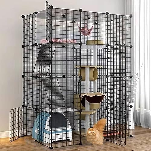 Katzenkäfig für den Innenbereich, großer Katzenzaun für zu Hause, Katzenzaun mit freiem Platz, Katzenbaum, großer Übungsbereich, Katzenhaus, Katzenhaus, Hundehaus, Meerschweinchenk von AEGCAOJH