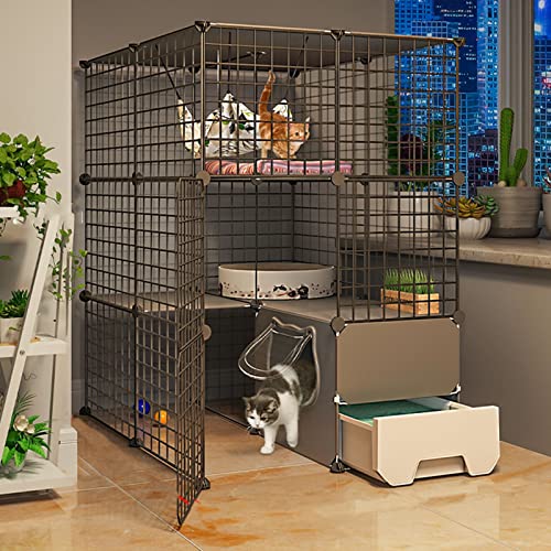 Katzenkisten für Hauskatzen, Katzenzwinger für Hauskatzen mit Katzentoilette, selbstgebauter Kleintierkäfig, zusammengebautes Katzengehege mit 2 Türen für Haustiere, ideal für 1–2 von AEGCAOJH