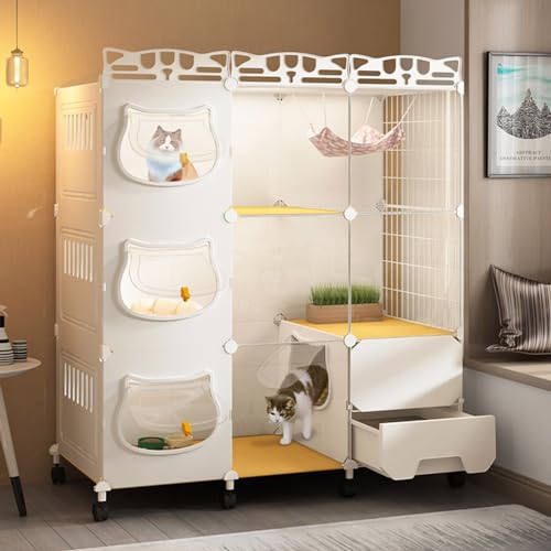 Katzenzwinger für Hauskatzen mit Katzentoilette, Haustierkäfig, Hundekiste, transparentes, stabiles Haustierhaus, supergroßer Freiraum, luxuriöse Katzenvilla, leere Käfige (Größe: von AEGCAOJH