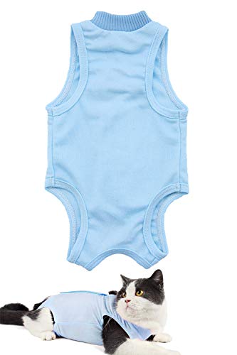 AEITPET Recovery Suit Katze, Haustiere Schutz Kleidung Wiederherstellung Anzug Weste, Verhindern Lecken Nach der Operation Tragen Weaning und Warmhalte Recovery Tuch Anzug für Katzen Hunde (L, Blau) von AEITPET