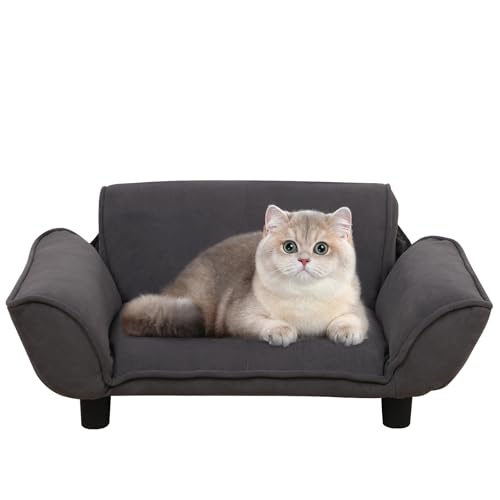 Dehnbare Armlehne Haustier Sofa Mitte & Kleine Hunde Bett Samt Haustier Sofa Bett Tier Möbel Katzen Sofa Stuhl und Bett (Grau) von AFBKSS&BB