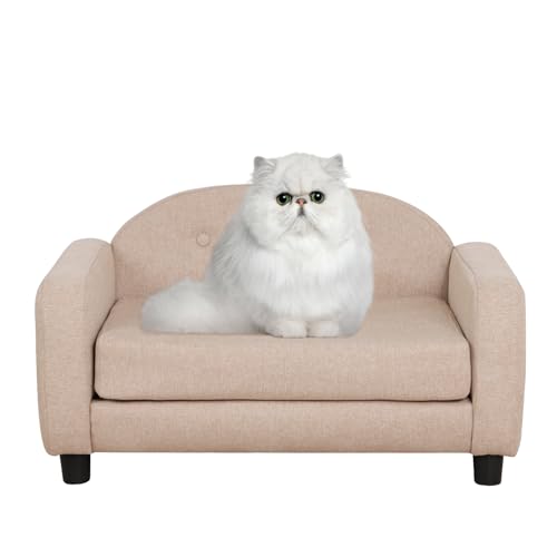 Haustiersofa, modernes Hundebett, Katzensofa, Welpencouch, Mini-Hunde, Haustier-Couch-Bett mit Leinenbezug, Tier-Haustierbett (Beige) von AFBKSS&BB