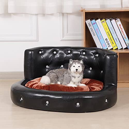 Haustiersofa/Hundebett, Ova PVC-Katzenbett, Mini-Tierschlafbett, Kristallknopf, modernes Haustier-Couch-Bett (schwarz) von AFBKSS&BB