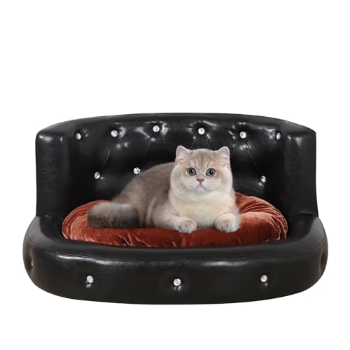 Haustiersofa/Hundebett, Ova PVC-Katzenbett, Mini-Tierschlafbett, Kristallknopf, modernes Haustier-Couch-Bett (schwarz) von AFBKSS&BB