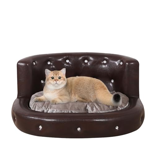 Haustiersofa/Hundebett, ova, PVC-Katzenbett, Mini-Tierschlafbett, Kristallknopf, modernes Haustier-Couch-Bett (Braun) von AFBKSS&BB