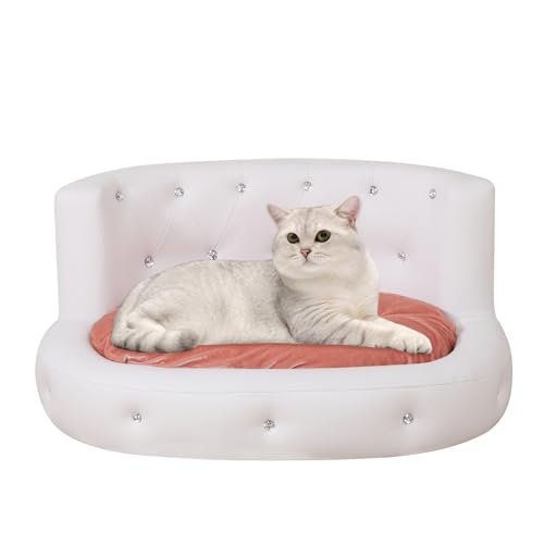 Haustiersofa/Hundebett, OVA PVC Katzenbett, Mini-Tierschlafbett, Kristallknopf, modernes Haustier-Couch-Bett (Weiß) von AFBKSS&BB