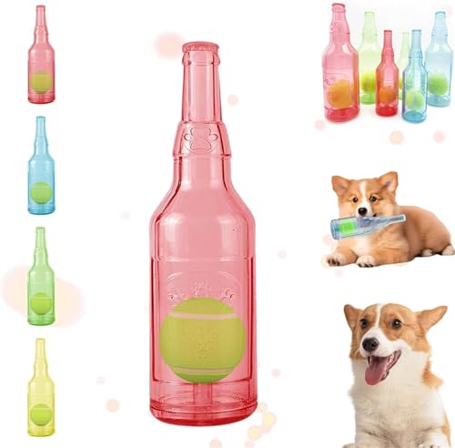 AFGQIANG C-runchnplay Bottle Toy for Dogs, C-runchnplay Bottle Toy, Ball In Bottle Dog Toy, Bottle Toys for Dogs, Bottle Chew Toys for Dogs, Interactive Dog Chew Toy with Tennis Ball (Red, L) von AFGQIANG