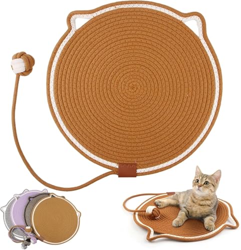 Pets Doppel-Kratzmatte, Kratzmatte für Indoor-Katzen, Katzenkratzmatte, natürliches Baumwollseil, Katzenkratzkissen, großes Katzenbett, Katzenkratzmatte mit Katzenspielzeug, Braun, 50 cm von AFGQIANG