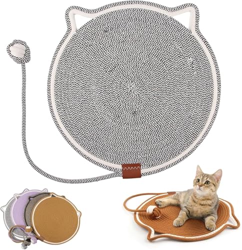 Pets Doppel-Kratzmatte, Kratzmatte für Indoor-Katzen, Katzenkratzmatte, natürliches Baumwollseil, Katzenkratzkissen, großes Katzenbett, Katzenkratzmatte mit Katzenspielzeug, Grau, 50 cm von AFGQIANG