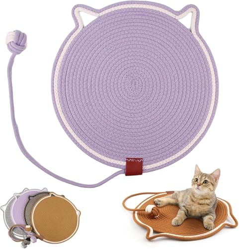 Pets Doppel-Kratzmatte, Kratzmatte für Indoor-Katzen, Katzenkratzmatte, natürliches Baumwollseil, Katzenkratzkissen, großes Katzenbett, Katzenkratzmatte mit Katzenspielzeug, Lila, 50 cm von AFGQIANG