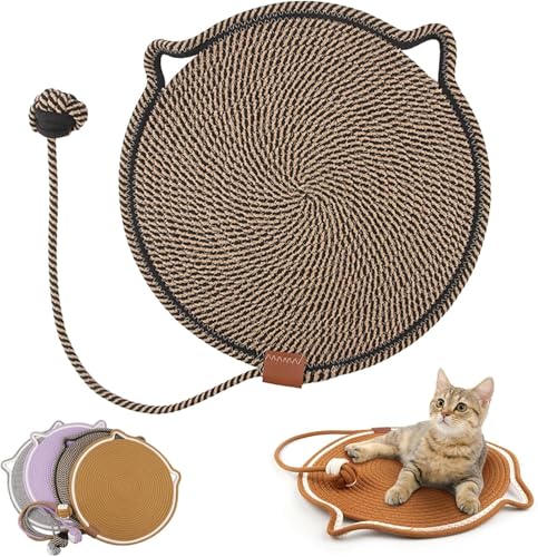 Pets Doppel-Kratzmatte, Kratzmatte für Indoor-Katzen, Katzenkratzmatte, natürliches Baumwollseil, Katzenkratzkissen, großes Katzenbett, Katzenkratzmatte mit Katzenspielzeug, Schwarz, 50 cm von AFGQIANG