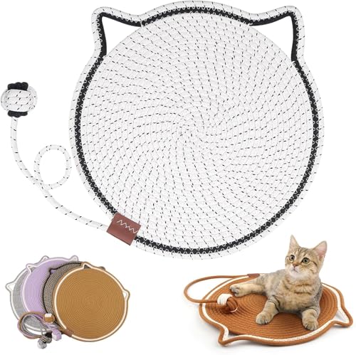 Pets Dual Scratching Pad - Cat Scratcher Mat,Scratching Pads for Indoor Cats,Cat Scratching mat Natural Cotton Rope Cat Scratching Pad,Large Size Cat Bed Cat Scratching Pad with Cat Toy (White, 43cm) von AFGQIANG