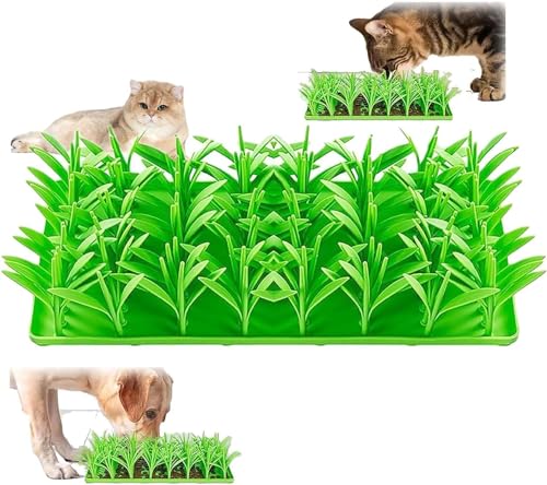 Silikon-Grasmatte für Katzen und Hunde, Haustier-Schnüffelmatte für Hunde, grünes Gras, Silikon, Slow Food-Matte, interaktives Futter-Puzzle für Langeweile, fördert natürliche Futtersuche für Katzen von AFGQIANG