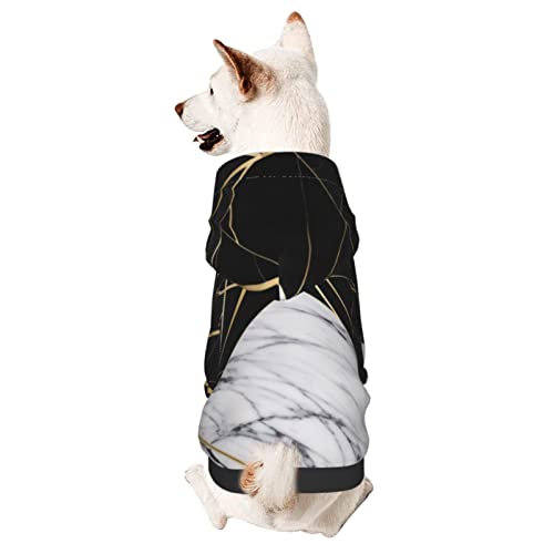 Hunde-Kapuzenpullover mit Mütze, Marmor-Muster, weicher Mantel für kleine, mittelgroße und große Hunde, Weiß und Schwarz von AFINDI