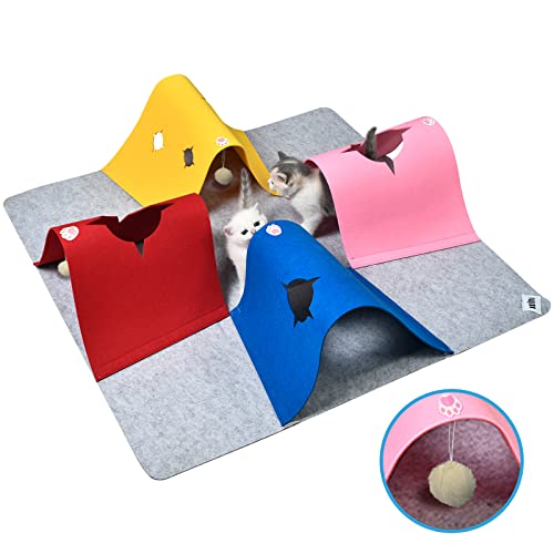 Filz-Katzenspielzeughöhle, zusammenklappbare Katzenaktivitätsmatte mit Katzenhöhlentunnel und Plüschball für Indoor-Katzen, Kleintiere, Haustiere, Kätzchen, Kaninchen, Kaninchen von AFLIFLI