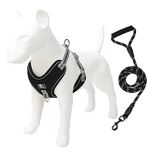 Sicherheitswesten Haustiergurt und Leine Set Hunde-weiche Mesh-Weste einstellbar Reflektierend for mittelgroße große Hunde Brustgurt Traktionsseil Pet-liefert Reflektierende Westen (Color : Black, S von AGBARR