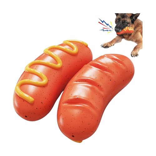 AGIEG Hundespielzeug Wurstform Orange Kauspielzeug Welpe Quietschspielzeug Haustier Langlebig Kauen Zerr Hotdog Spielzeug für Hunde von AGIEG